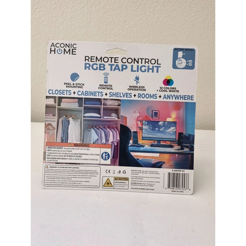 Aconic Home RGB Tap Light Remote Control Multicolor LED Puck Light New